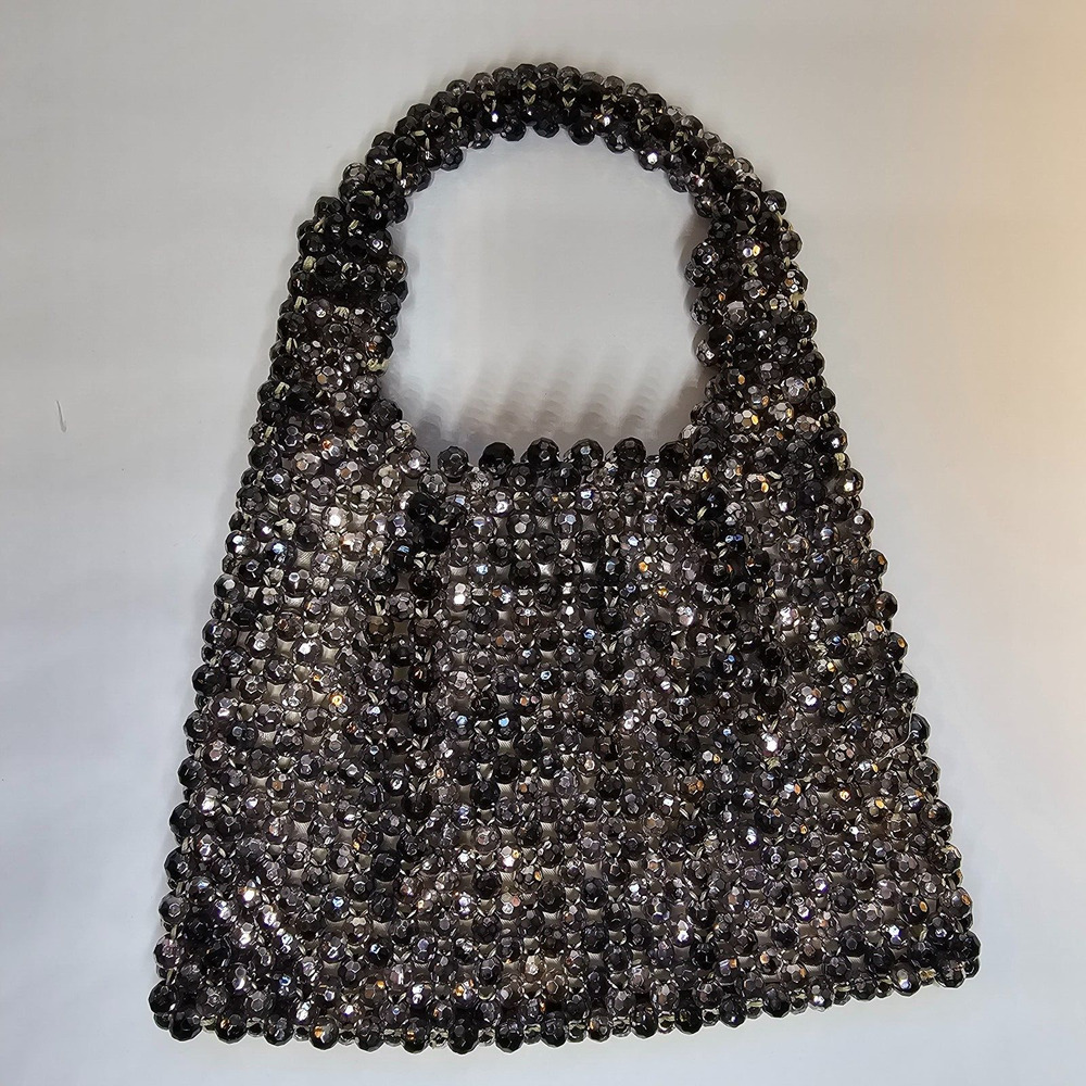 Magid Silver Crystal Beaded Bag Purse Sparkly Made in Japan Snap Closure Vintage